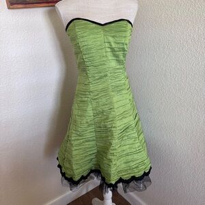 Jessica McClintock Strapless Green Dress with Black Accents